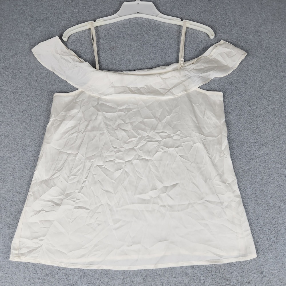 Express Blouse Top Womens Small Beige Cold Shoulder Ruffle Adjustable Strap